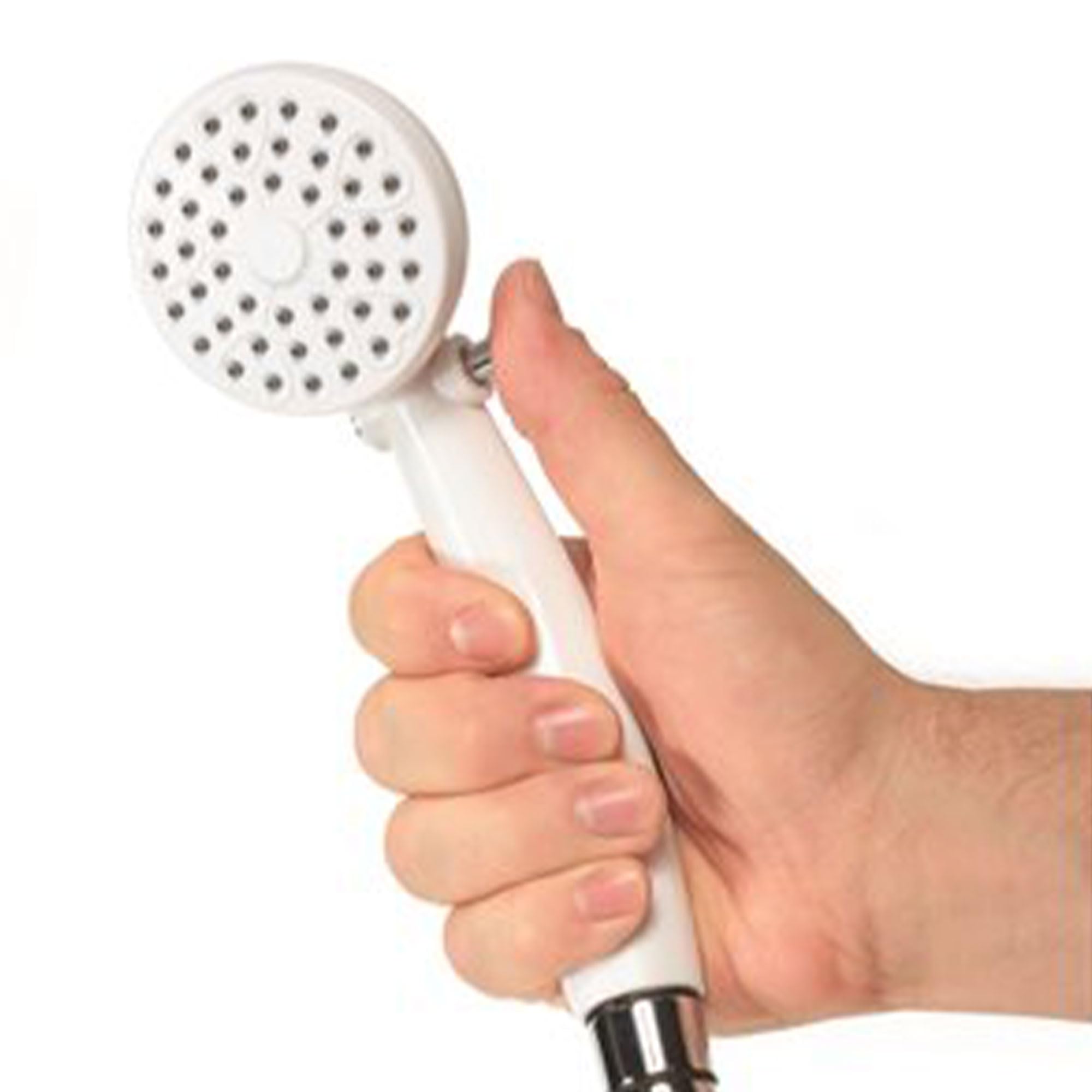 Camco 44023 Sleek Round High Flow Outdoor Shower Head Attachment With On And Off Switch And Rain Setting For Rvs And Boats, White