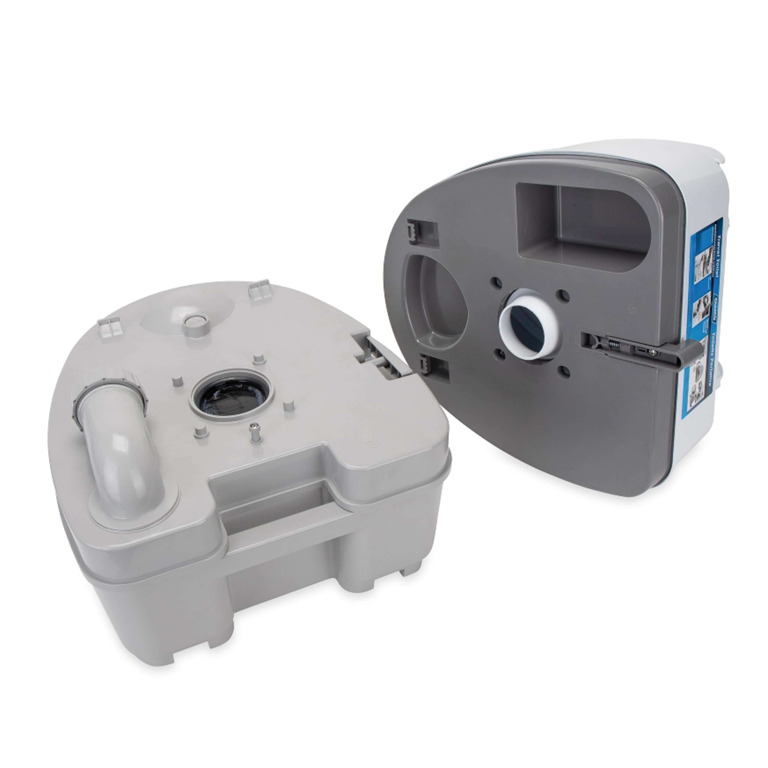 Camco Camper / RV Premium Travel Toilet - Features a 5.3-Gallon Detachable Holding Tank, Pump Flush Design & Spring-Loaded Latch (41544)