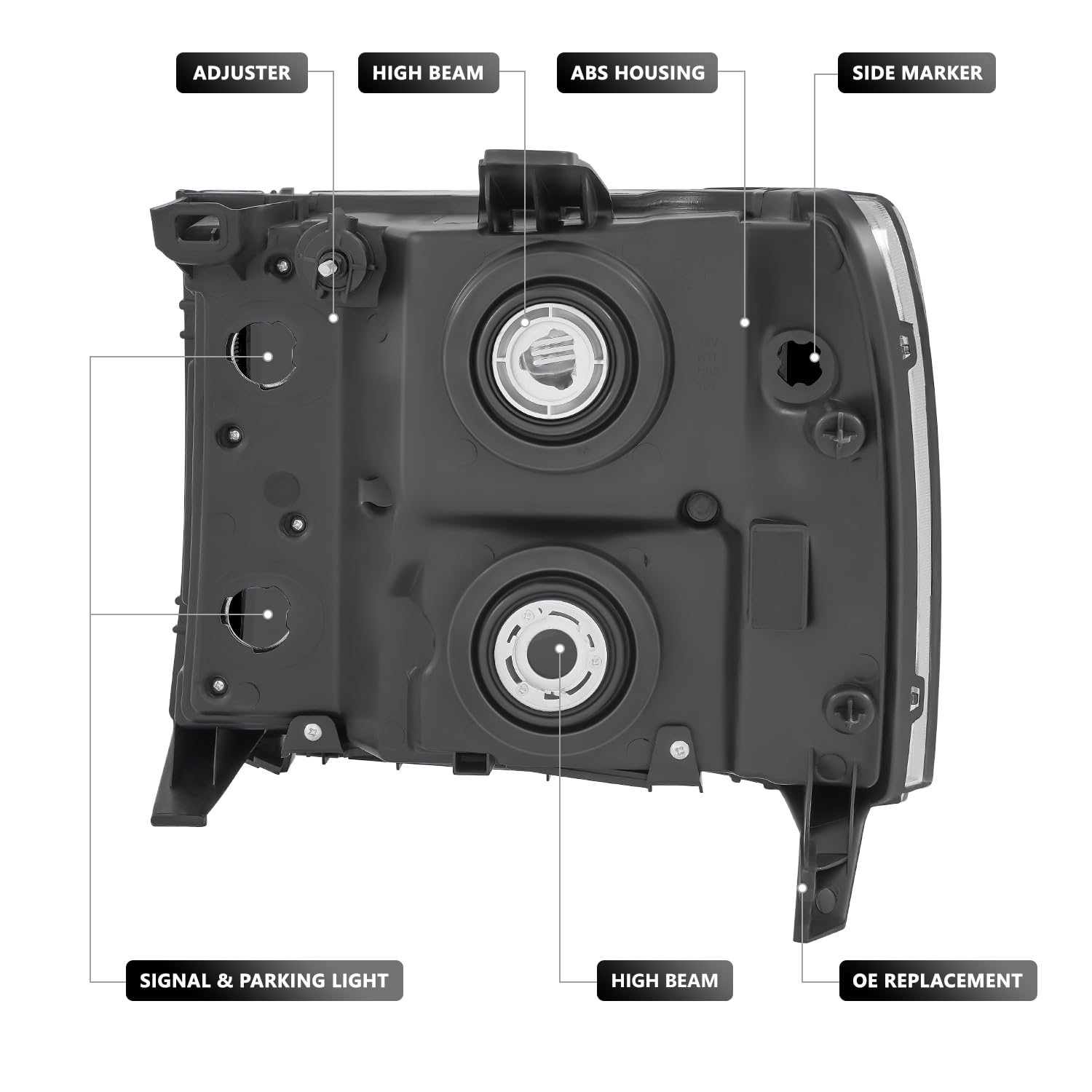 Dna Motoring Pair Oe Style Headlights Compatible With 07-13 Gmc Sierra 1500/07-14 Sierra 2500 Hd 3500 Hd, Chrome Housing/Smoked