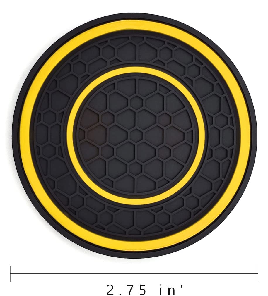 Auprite Car Cup Holder Coasters, 2 Pack Universal Auto Anti Slip Cup Holder Insert Coaster, Car Interior Accessories (Yellow)