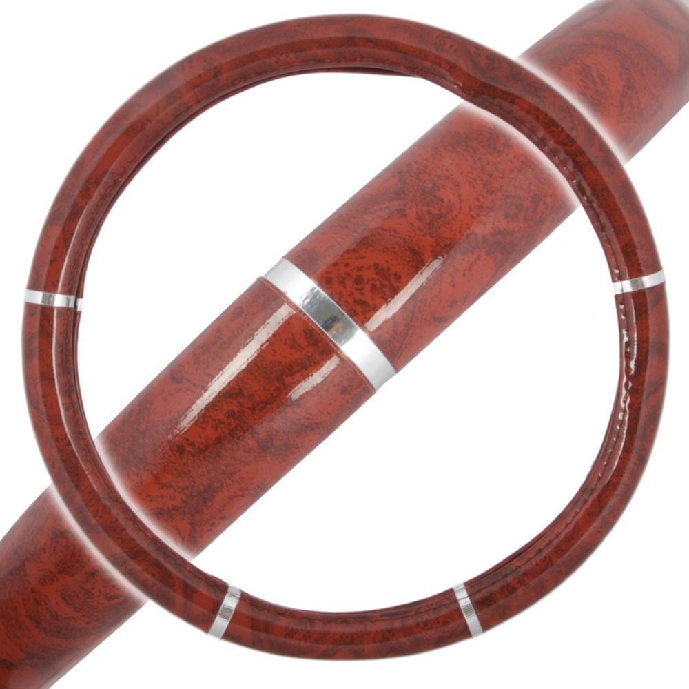 BDK Dark Wood Grain Car Steering Wheel Cover, Standard 15 inch Size, Made to Fit Most Auto Truck Van SUV