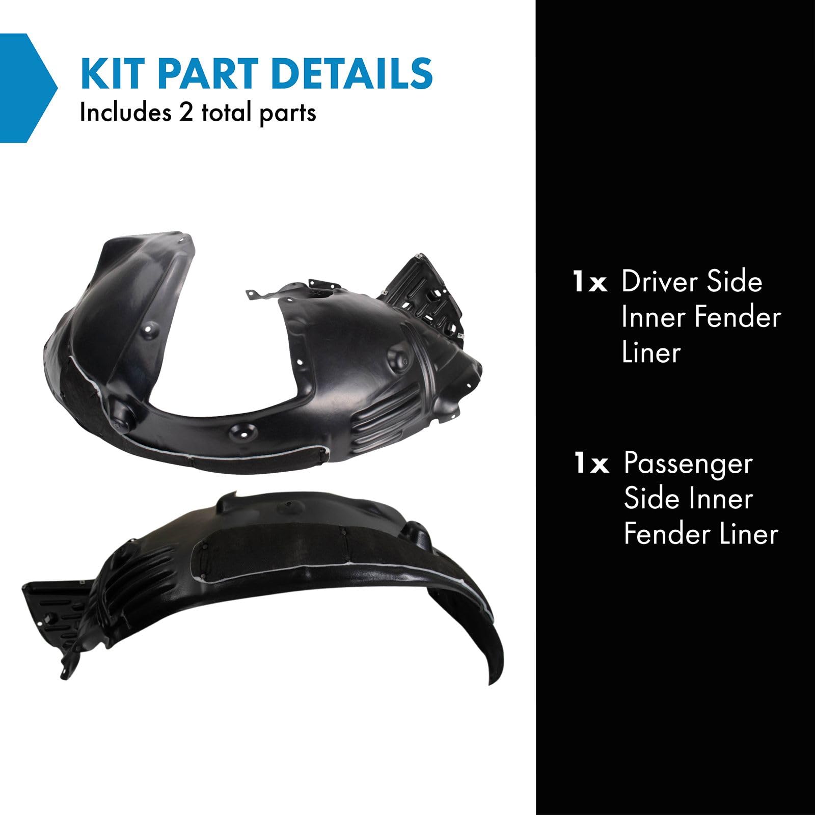 Trq Inner Fender Liner Set Compatible With 2017-2020 Acura Mdx Ac1248139 Ac1249139