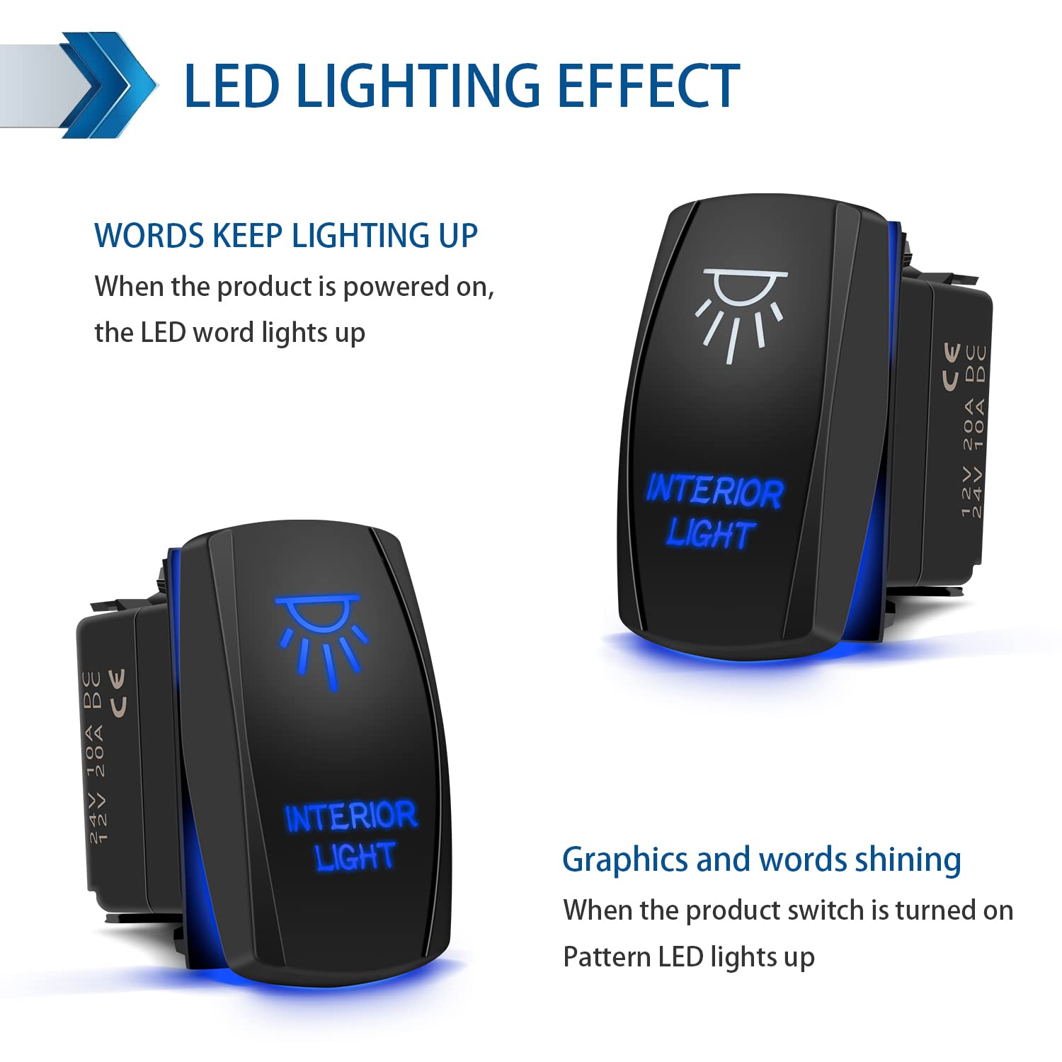 Interior Lights Rocker Switch 5Pin Laser On/Off Blue Led Light 20A/12V 10A/24V Toggle Switch With Jumper Wires Set For Automotiv