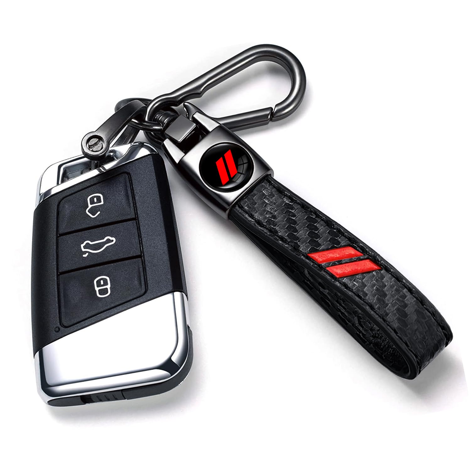 Annloysky Black Carbon Fiber Leather Metal Car Keychian Keyring Accessories Compatible with Dodge Challenger Charger SRT RAM Car