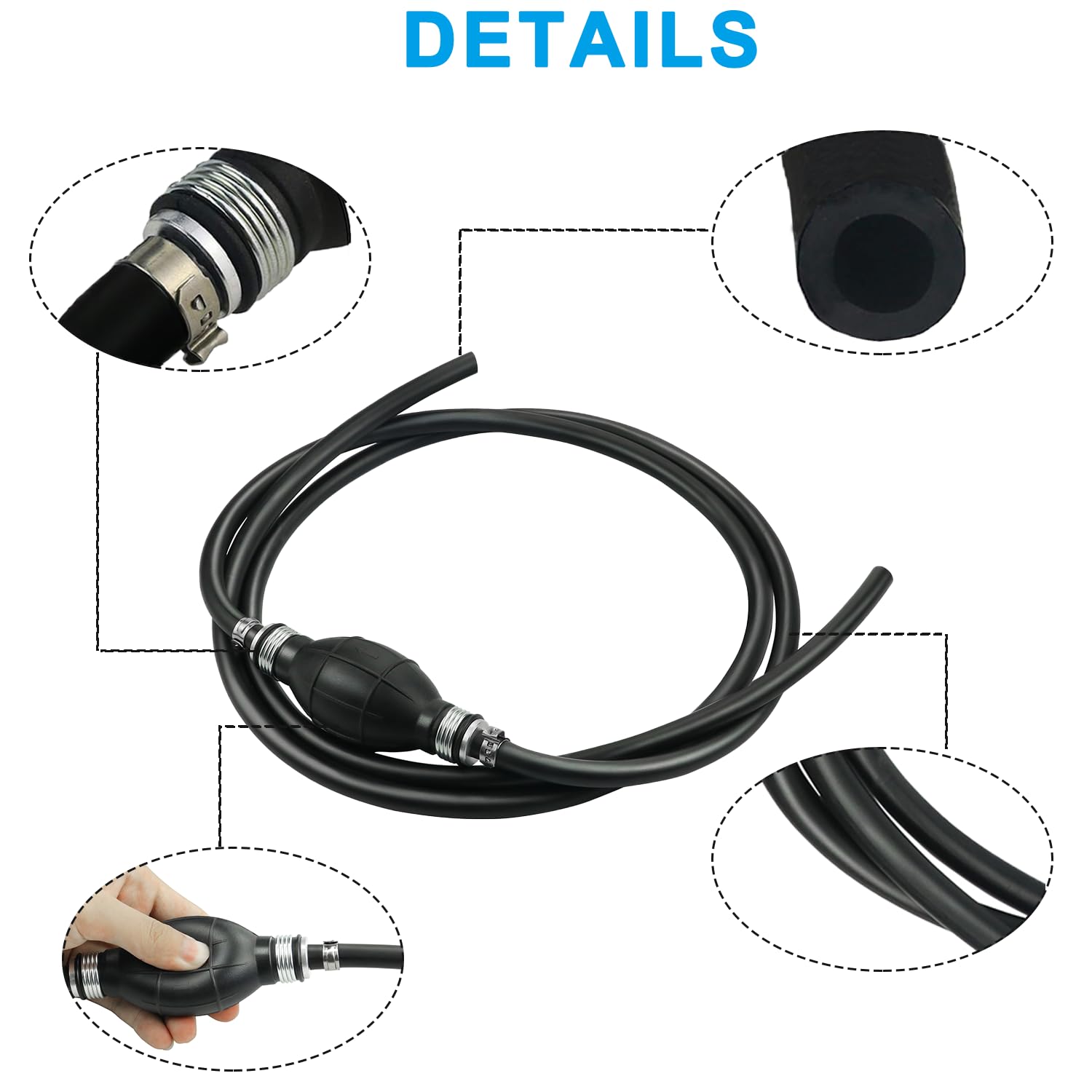 Fuel Line Assembly, 5/16' Marine Boat Fuel Line Hose Assembly With Primer Bulb For Marine Outboard Boat Motor Rvs Tractors And Caravans,6Ft