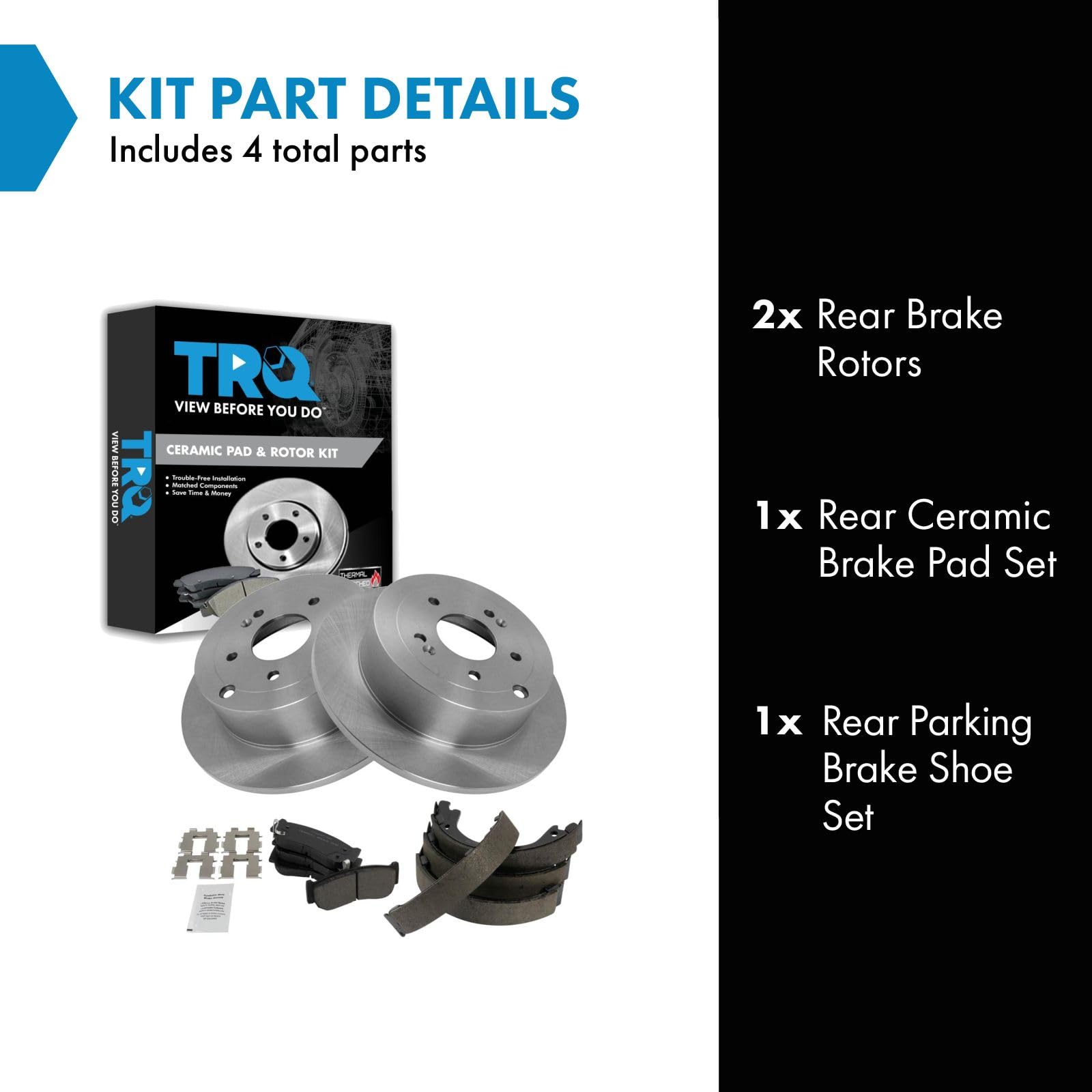 Trq Rear Brake Pad & Rotor Kit Brake Pads Brake Rotor Parking Brake Shoe Set Ceramic Compatible With 2007-2009 Hyundai Santa Fe