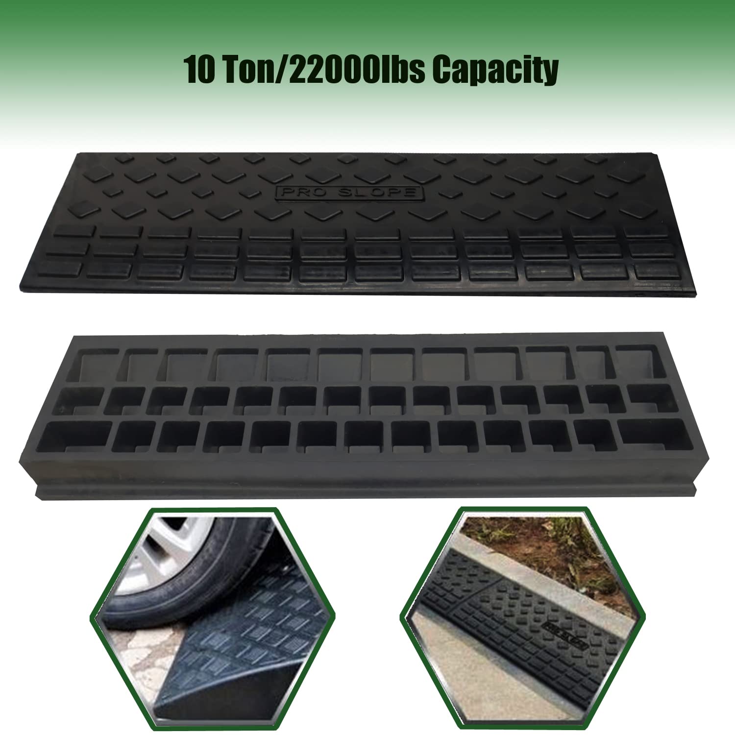 Techtongda Rubber Curb Ramp, Heavy Duty 22000Lbs (10 Ton) Weight Capacity Loading Rubber - 35.5L  10W  3.7H