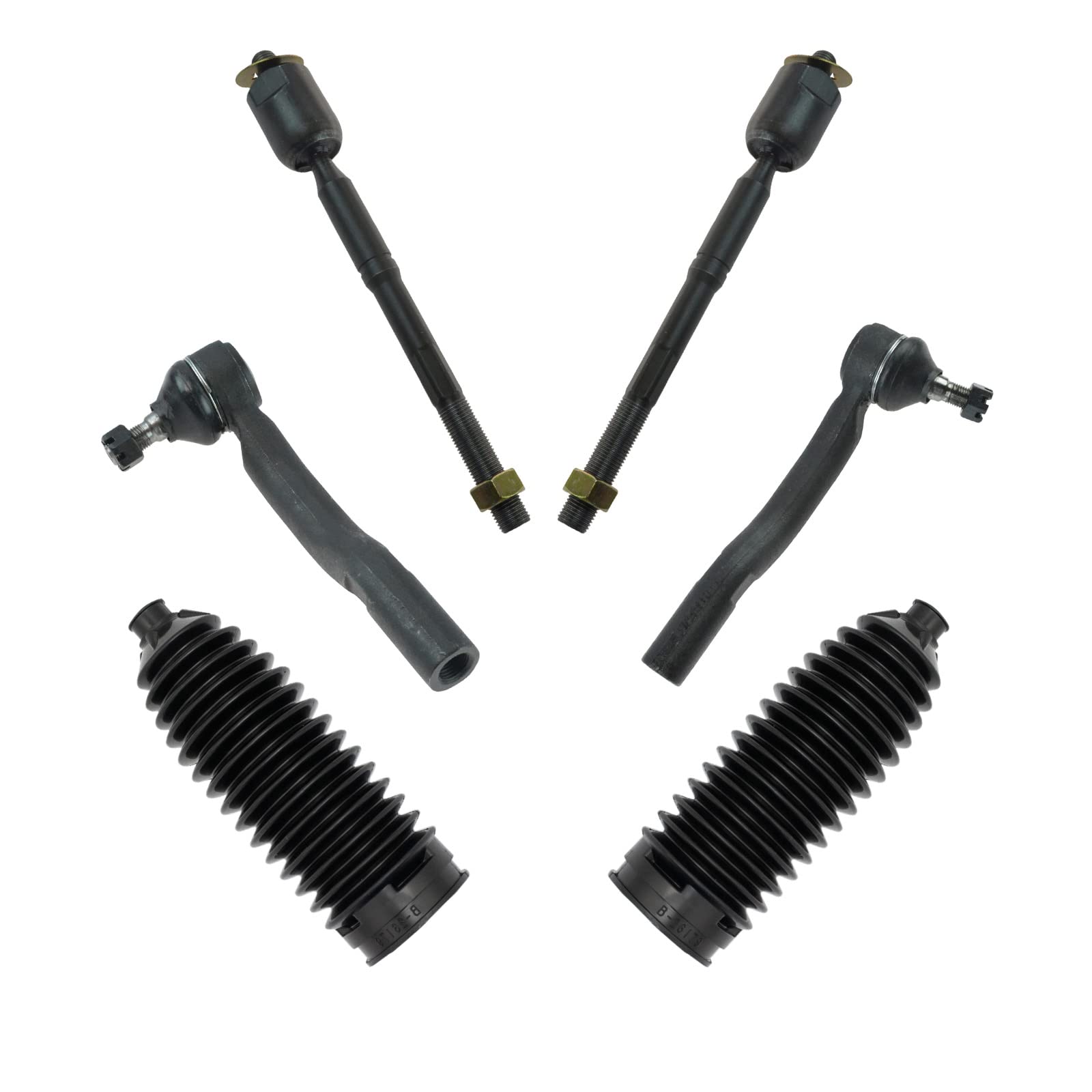 Trq Front Driver & Passenger Side Inner & Outer Steering Kit Steering Rack & Pinion Bellow Tie Rod Compatible With 2005-2012 Toy