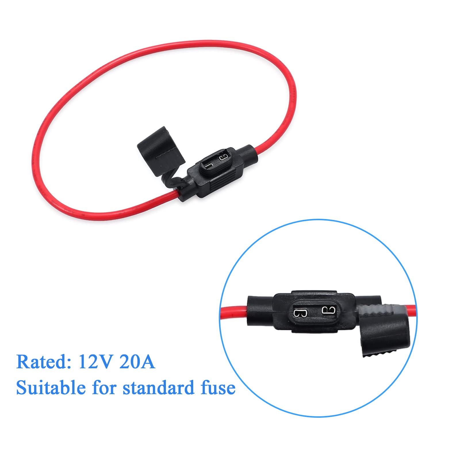 Camway 10Pcs Fuse Holder Blade Mini Atm/Atc Waterproof Automotive Wire Fuse Holder 14 Awg For Car Boat Rv 12V 20A Fuses