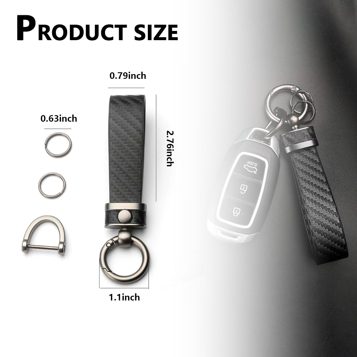 Kewucn Carbon Fiber Style Car Key Chain, Microfiber Leather Keychain, 360 Degree Rotatable Anti-Lost D-Ring Key Fob Holder (Black)