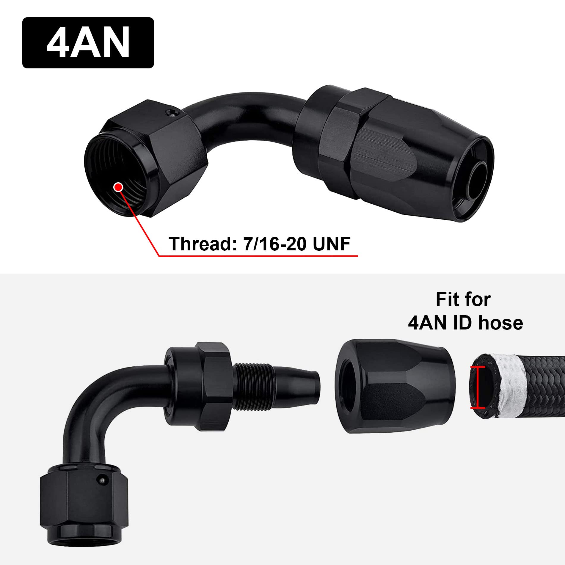Evil Energy 4An Hose End Fitting 90 Degree Swivel For Cpe Braided Hose Black