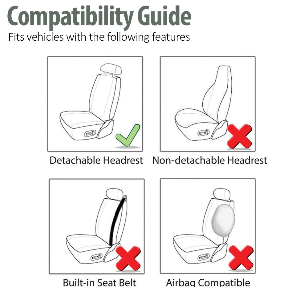 Fh Group Car Seat Covers Front Set In Cloth - Car Seatcovers For Low Back Car Seats With Removable Headrest,Universal Fit,Automo