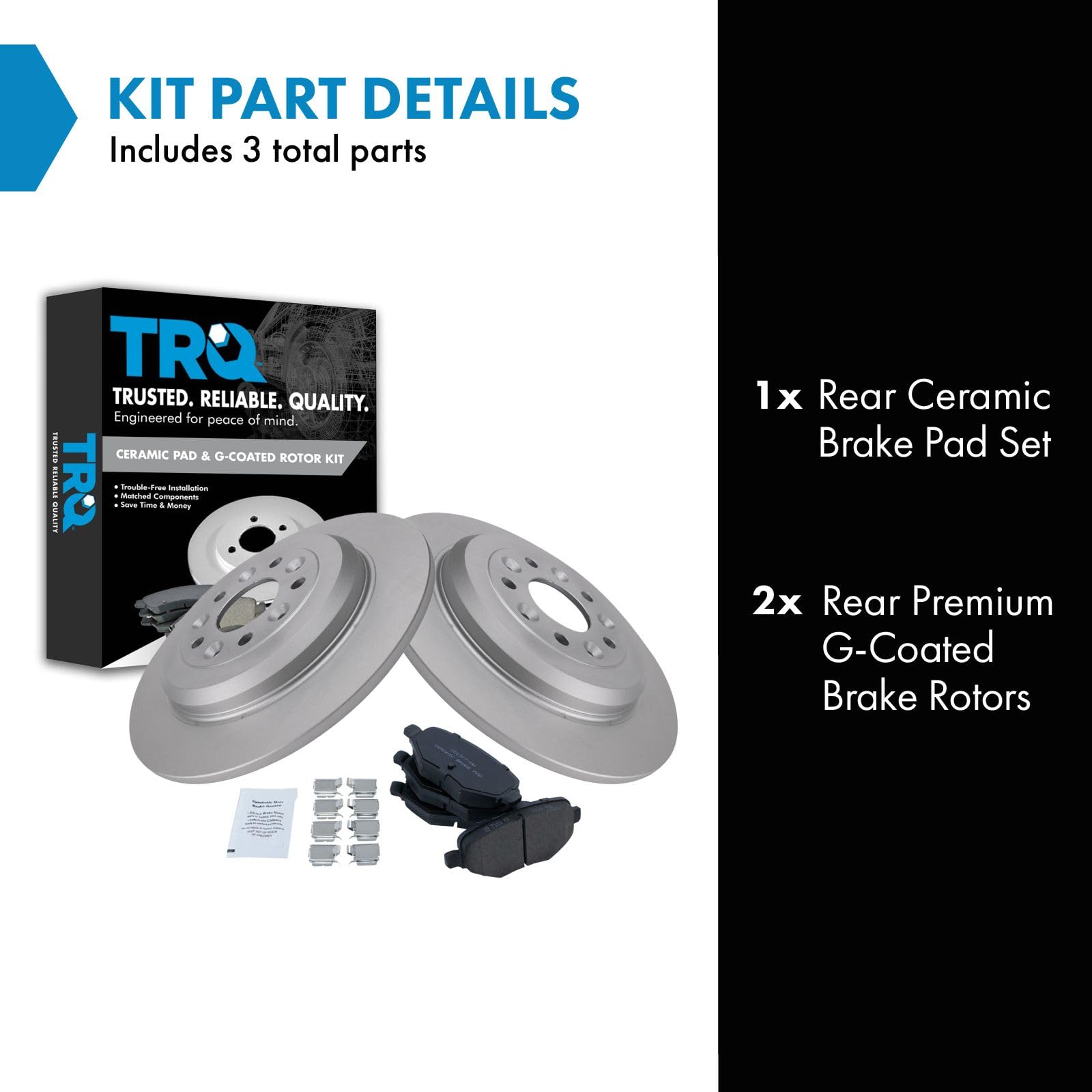 Trq Rear Brake Coated Rotor & Premium Ceramic Pad Kit Compatible With Ford Edge Suv Truck
