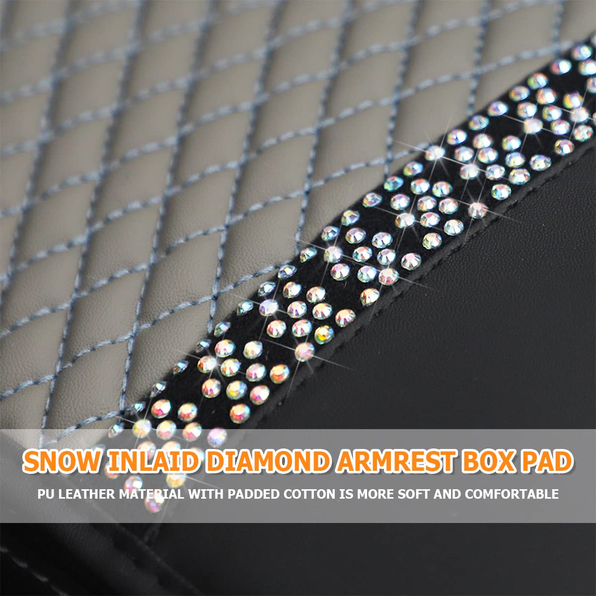Bling Leather Car Center Console Cover, Car Center Console Protector With Glossy Crystal Rhinestone, Universal Waterproof Car Armrest Seat Box Cover For Most Car, Vehicles, Suvs, Trucks (Gray)