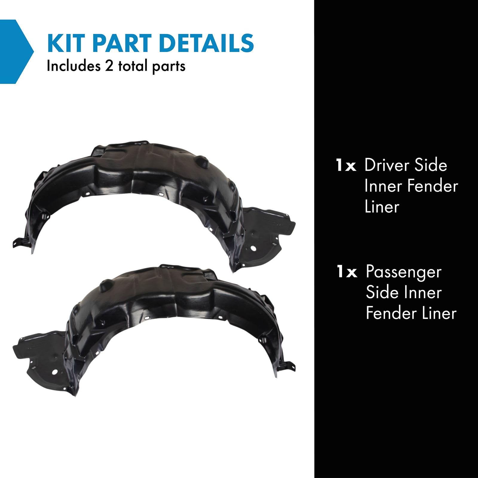 TRQ Inner Fender Liner Set for 2009-2010 Lexus IS250, Black Plastic, Model BDA15575
