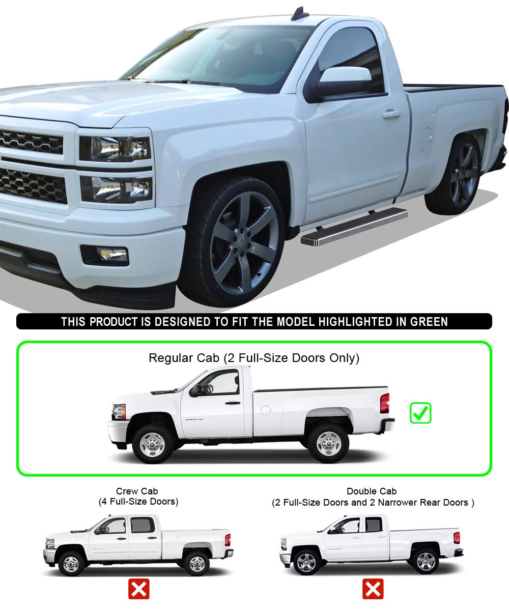 APS Running Boards Nerf Bars Step Compatible with Chevy Silverado GMC Sierra 2007-2018 Regular Cab & 2500 3500 2019 (Exclude 07