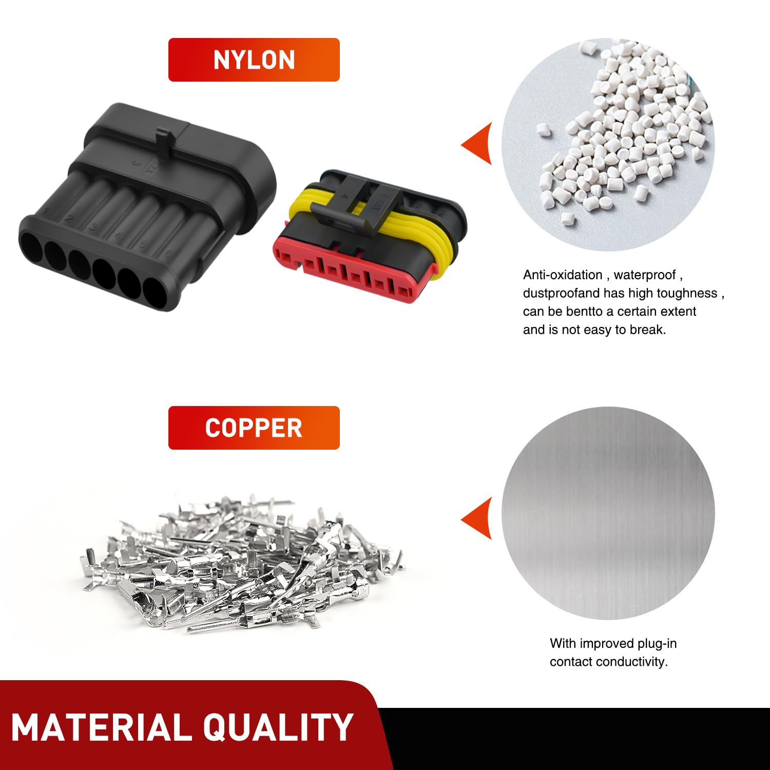 Nilight 260Pcs 6 Pin Electrical Connector Plug Male Female Terminal Wire Waterproof Connectors 6 Way Automotive Connect Set For