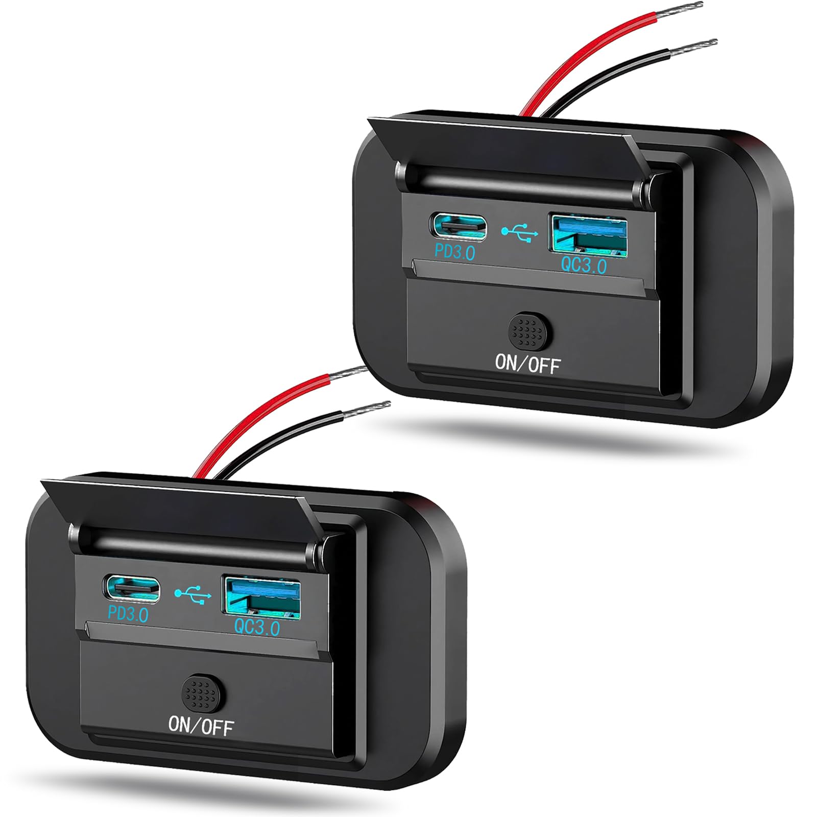 2Pcs 12V Rv Usb Outlet With Power Switch, 38W Dual Pd3.0 Type-C & Quick Charge Qc3.0 Usb-A Port Panel Mount W. Cap, Car Usb Socket Charger Adapter For Rv Marine Boat Bus Atv Motorcycle Truck Golf Cart