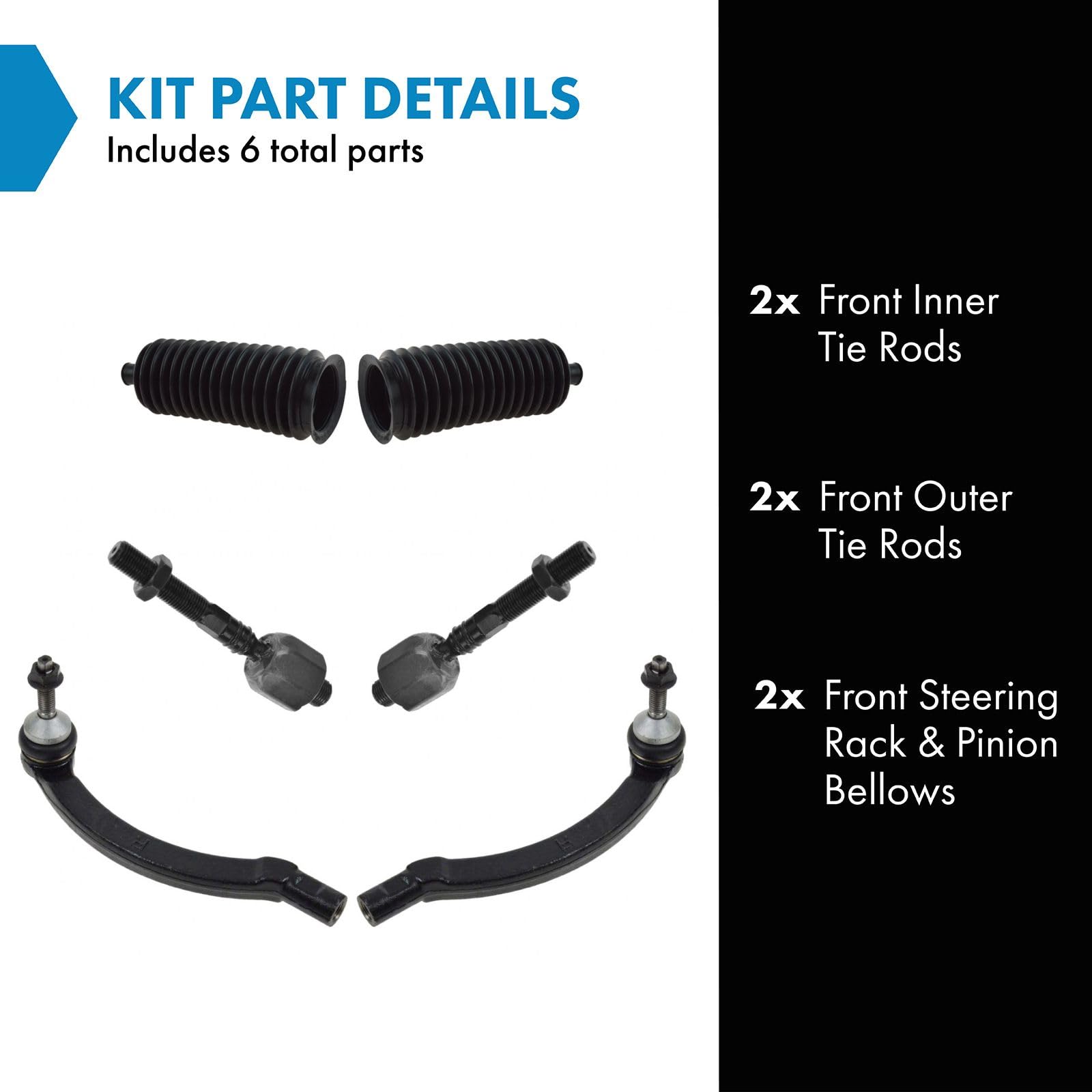 Trq Front Driver & Passenger Side Inner & Outer Steering Kit Steering Rack & Pinion Bellow Tie Rod Compatible With 2004-2009 Vol