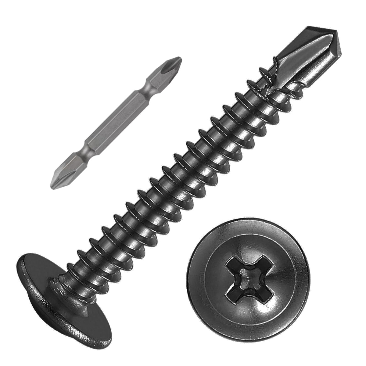 Wensilon (150Pcs)#8×1-1/4” For Sheet Metal Self-Tapping Screws 410 Black Stainless Steel Truss Head High-Strength Quick Tapping