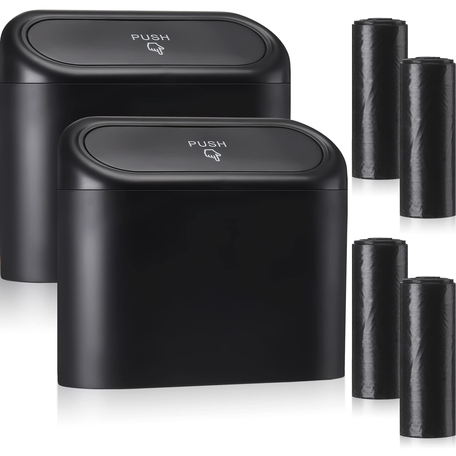 2 Pcs Car Garbage Can, Car Trash Can Bin with Lid and 60 Trash Bags Leakproof Small Trashcan Bin Dustbin Driver Organizer Access