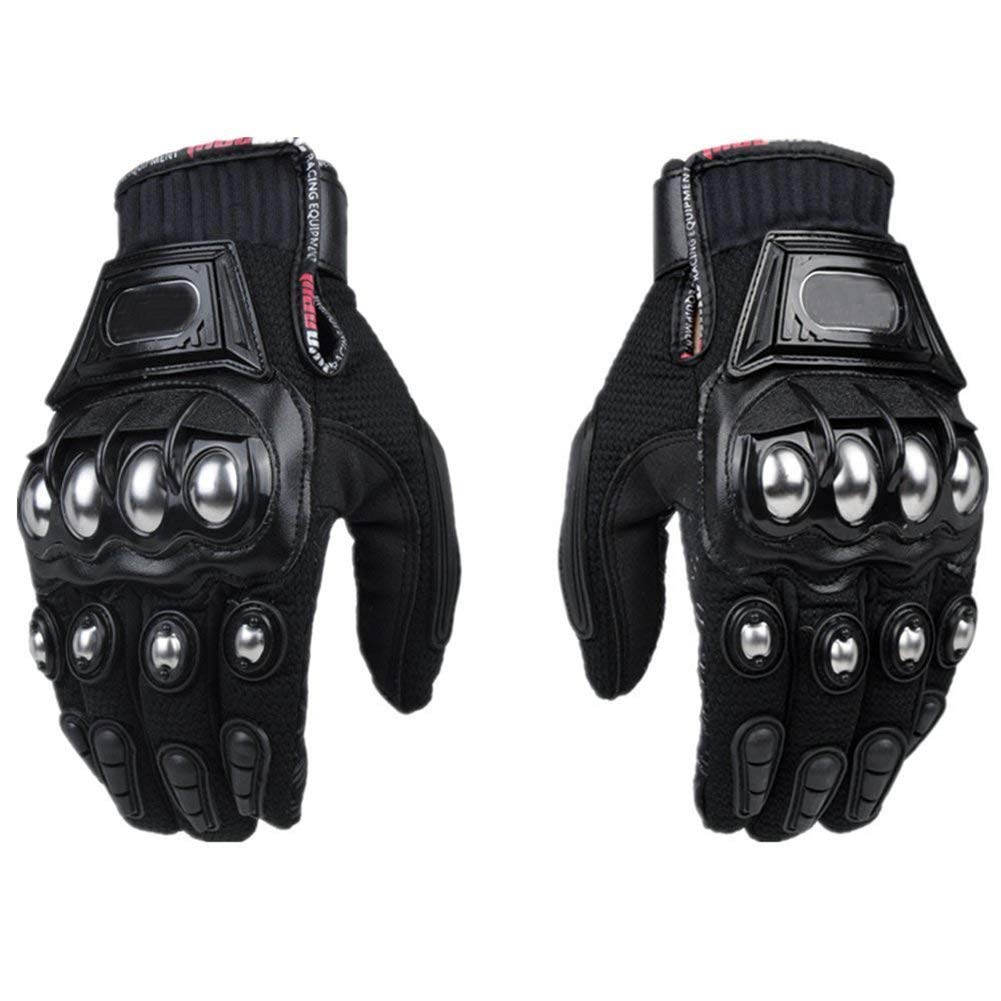 Oubaiya Steel Outdoor Knuckle Motorcycle Motorbike Powersports Safety Gloves (Large, Black)