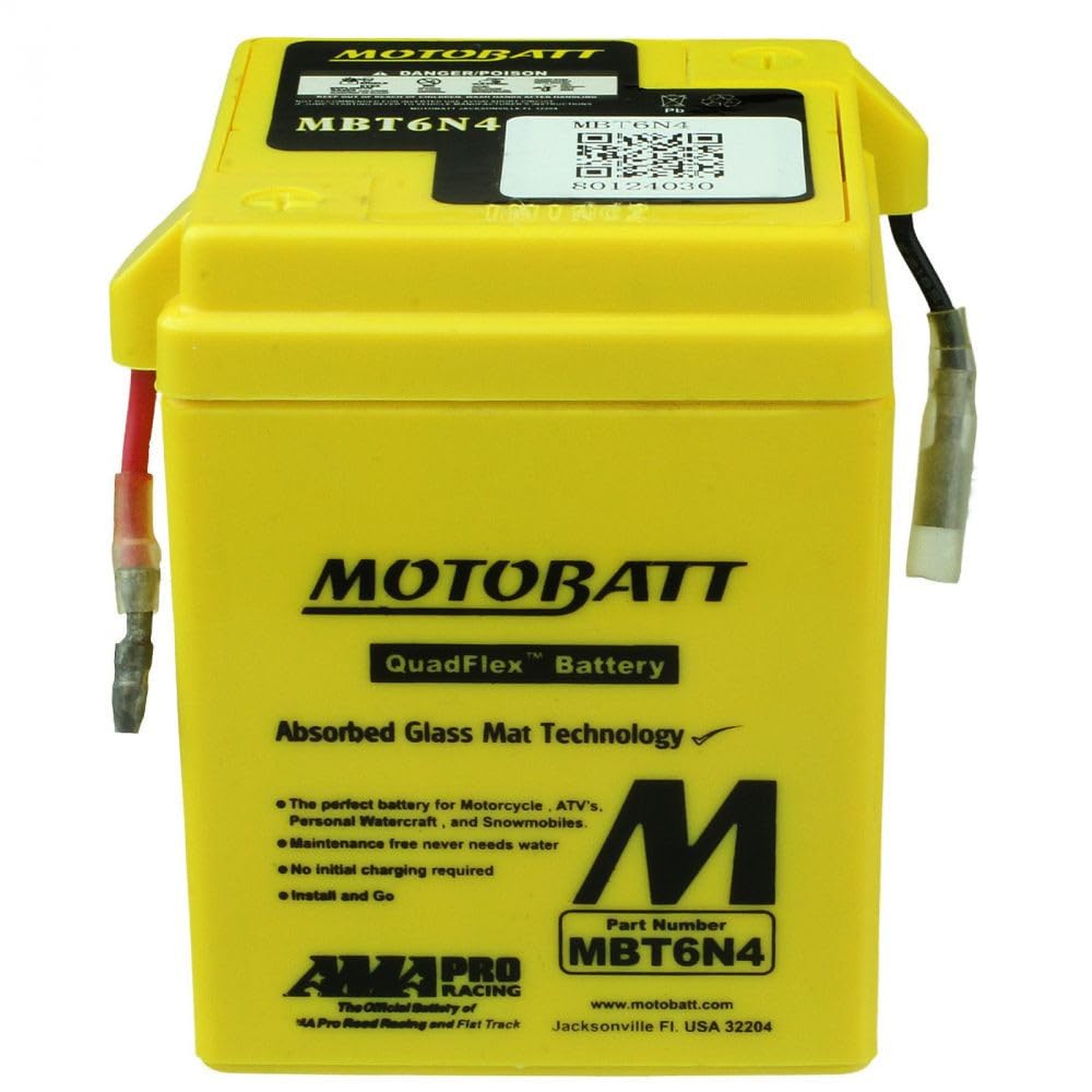 MotoBatt MBT6N4 (6V 4 Amp) Factory Activated Maintenance Free QuadFlex AGM Battery Replaces - 6N42A, 6N42A3, 6N42A4, 6N42A5, 6N42A6, 6N42A8