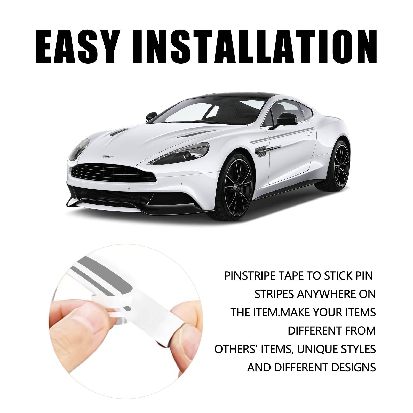 Zatooto Pinstripe Tape For Cars - Diy Vinyl Grey Pin Striping Decals, 3850.47 Inches Auto Waterproof Pin Stripe Tape Emblems Tri