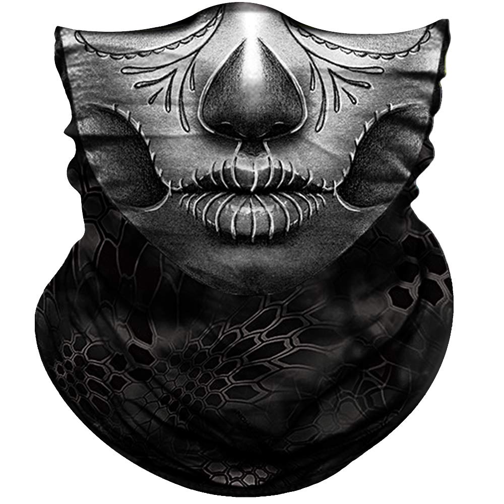 Obacle Skull Face Mask for Women Dust Wind Sun Protection Seamless Bandana Face Mask for Rave Festival Motorcycle Riding Biker F