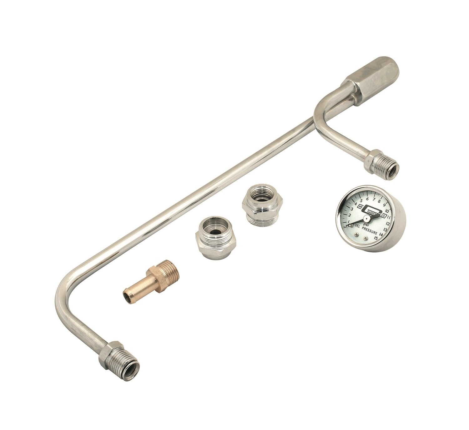 Mr. Gasket 1559 Chrome Plated Fuel Line With Pressure Gauge