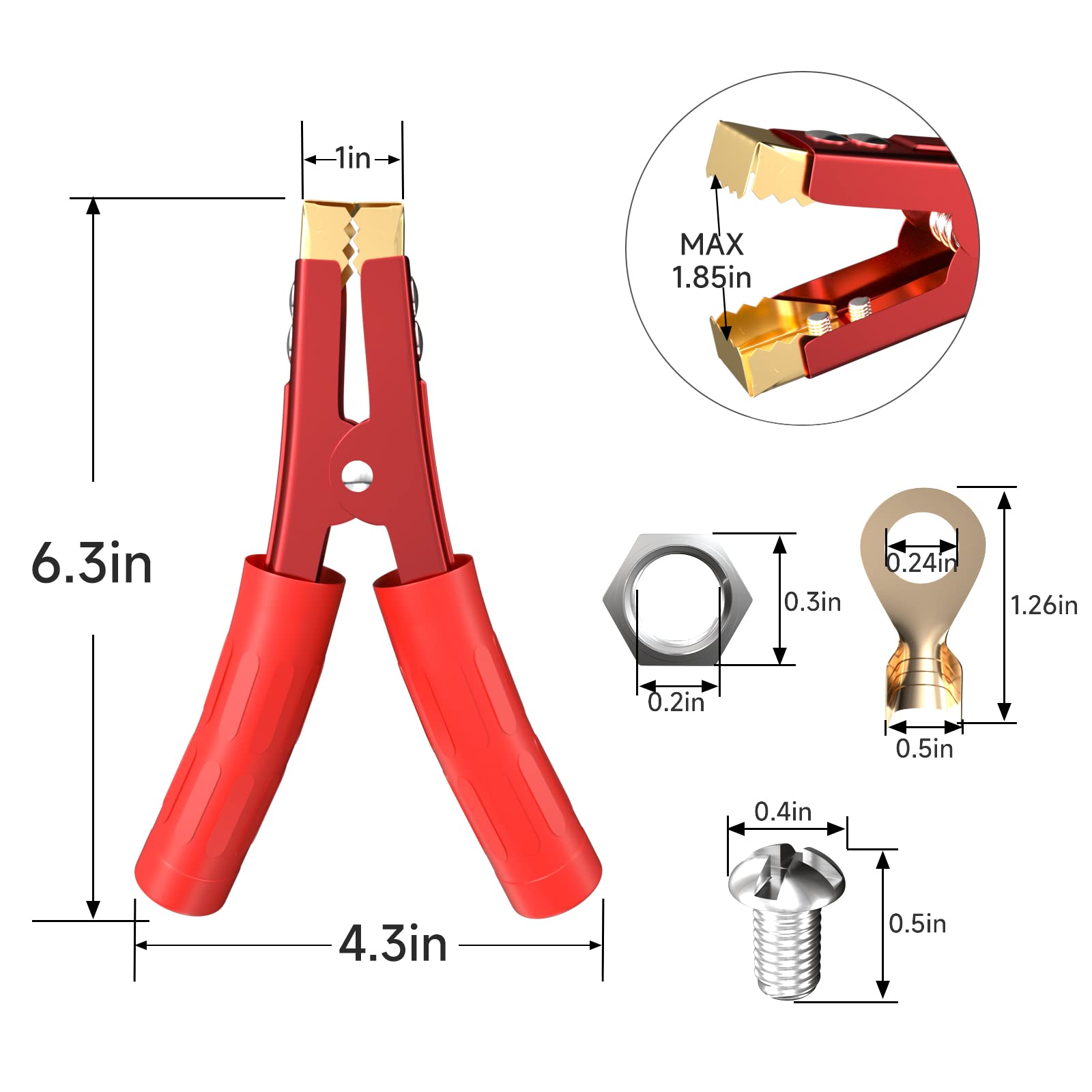 Goupchn Heavy Duty Crocodile Clamps Pure Copper 1000A Car Battery Charger Clamps 2Pcs Power Replacement Battery Alligator Clips Jumper Cable Clamps Welder Clips For Car Automotive Vehicle Boat