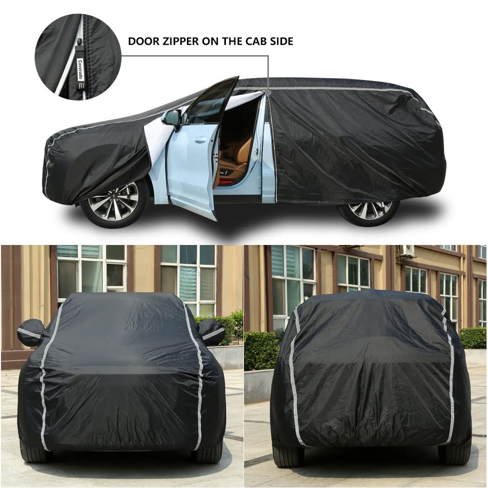 Car Cover Waterproof All Weather Suv - Coverado Black Car Cover Uv Protection With Zipper Door, Cotton Backing Snowproof Hail Protection Windproof, Universal Fit For Suv (206'-215')