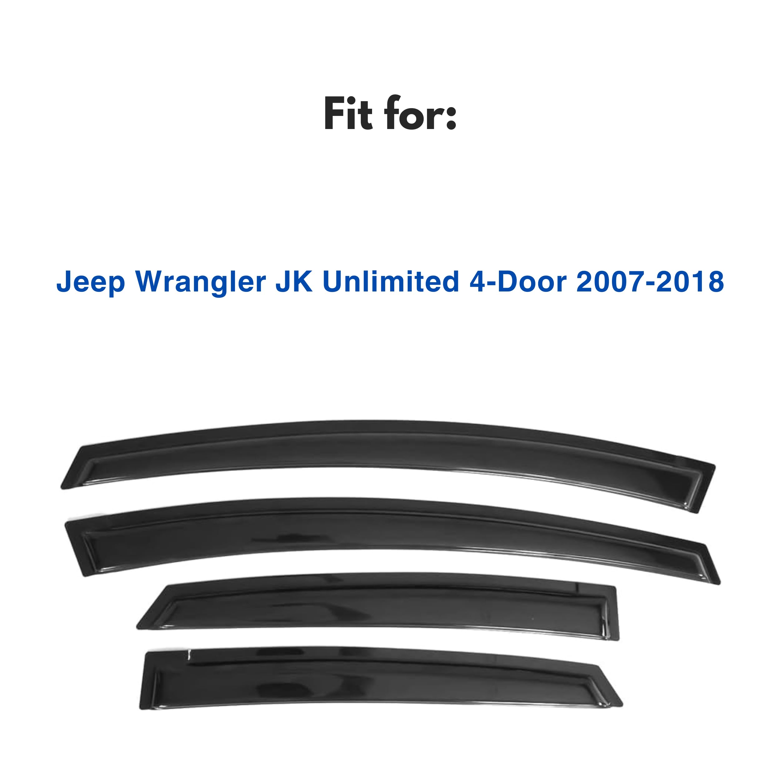 Ig Window Visor For Jeep Wrangler Jk Unlimited 4-Door 2007-2018, Rain Guard Tape-On Durable Side Vent Window Deflector, 2007 200