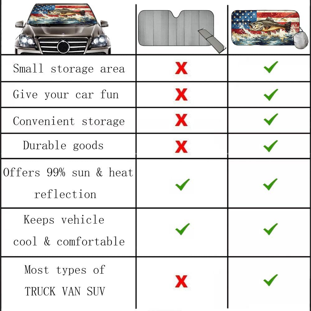 [2025 Upgrade] Tdcqqgqq Windshield Sunshade For Cars And Trucks, Patriotic American Flag With Bass Design, Uv Protection, Heat R