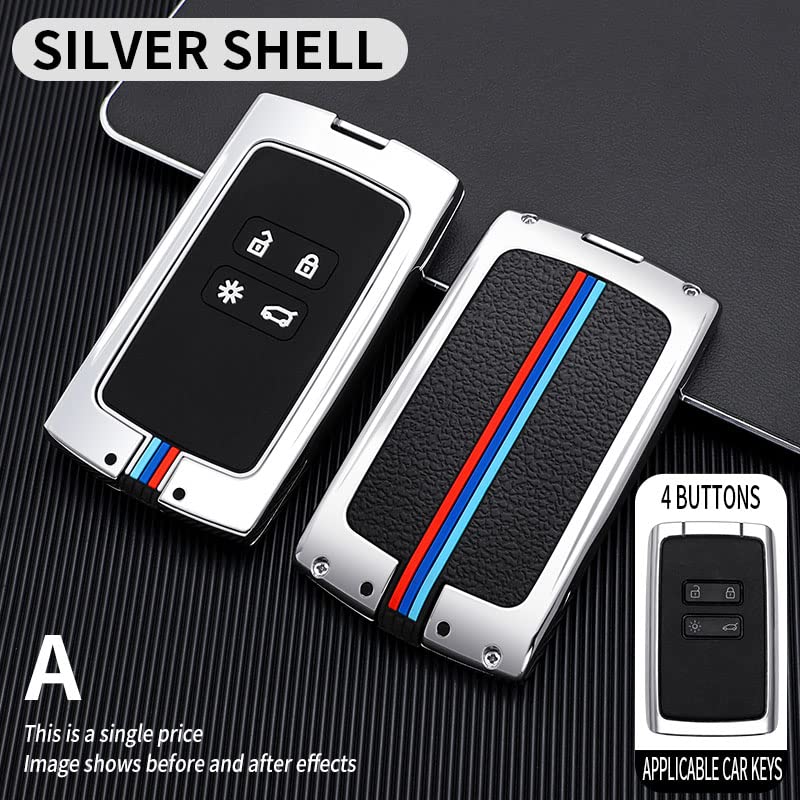 Sanrily Silicone+Zinc Alloy Luminous Key Fob Cover Case Fit For Renault Koleos Kadjar Scenic Megane Twingo Duster Iconic 2024 Keyless Key Holder With Keychain Silver