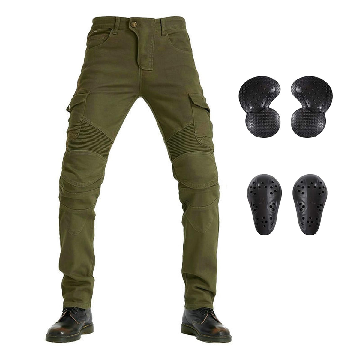 LOMENG Motorcycle Pants Motorbike Riding Denim Jeans Biker Motocross Pants with CE Removable Armored for Men Green 2XL