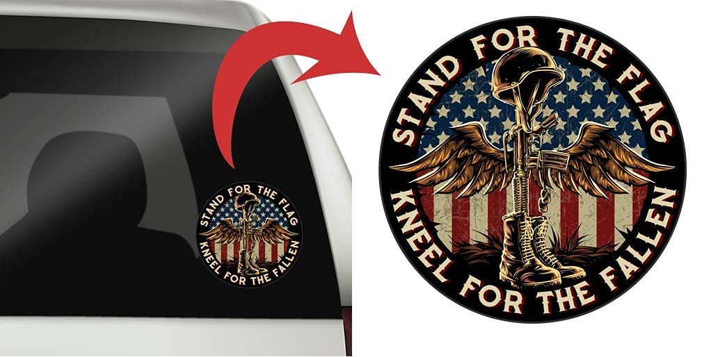Battlefield Cross Stand For The Flag Kneel For The Fallen Patriotic - 7 Inch Patriotic Decal Sticker For Cars, Trucks, Motorcycles, Boats & Laptops (10-Pack)