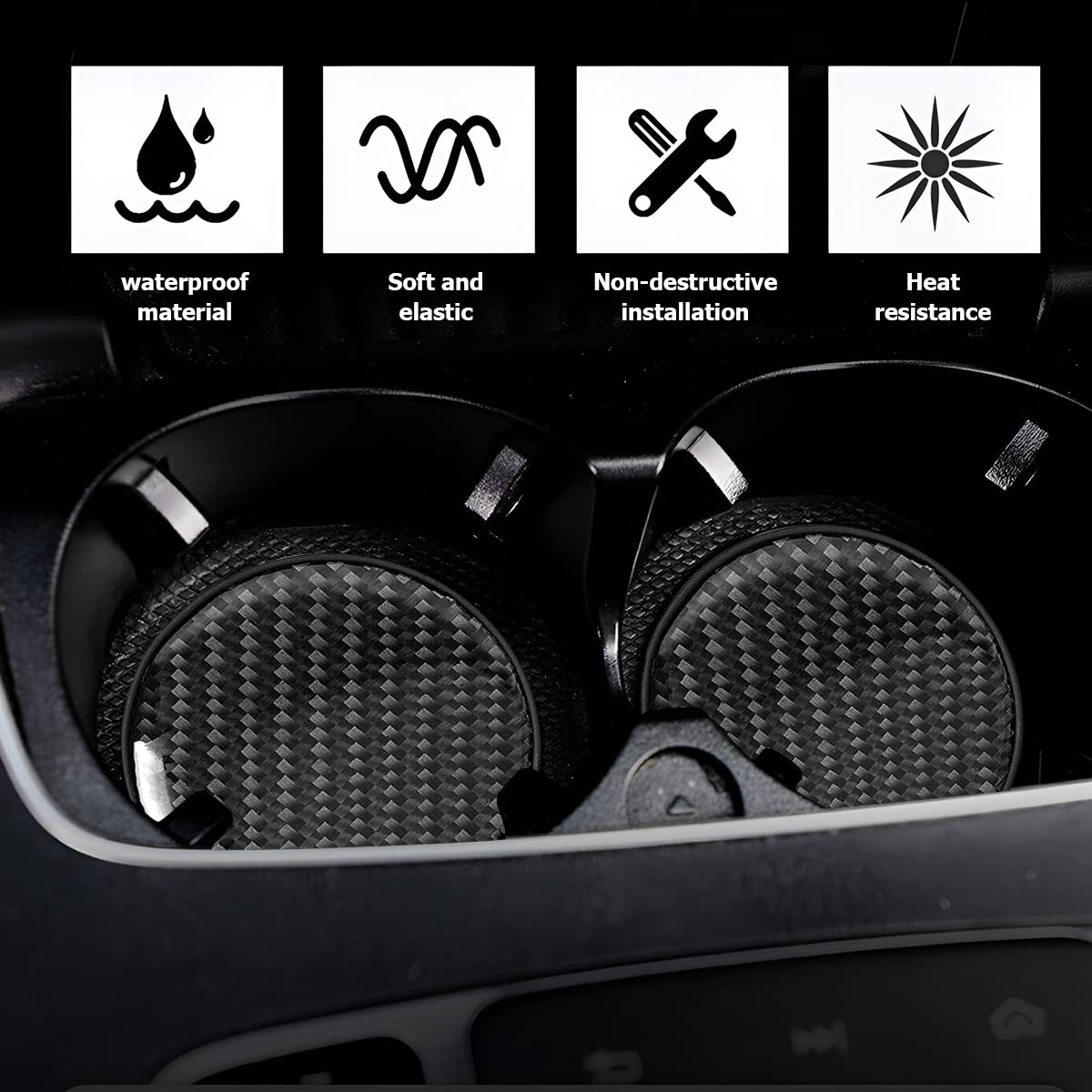 Besulen Car Cup Holder Coaster, 2 Pcs Carbon Fiber Non-Slip Embedded Coasters, Universal 2.75 Inch Cup Holder Insert Coaster Pad