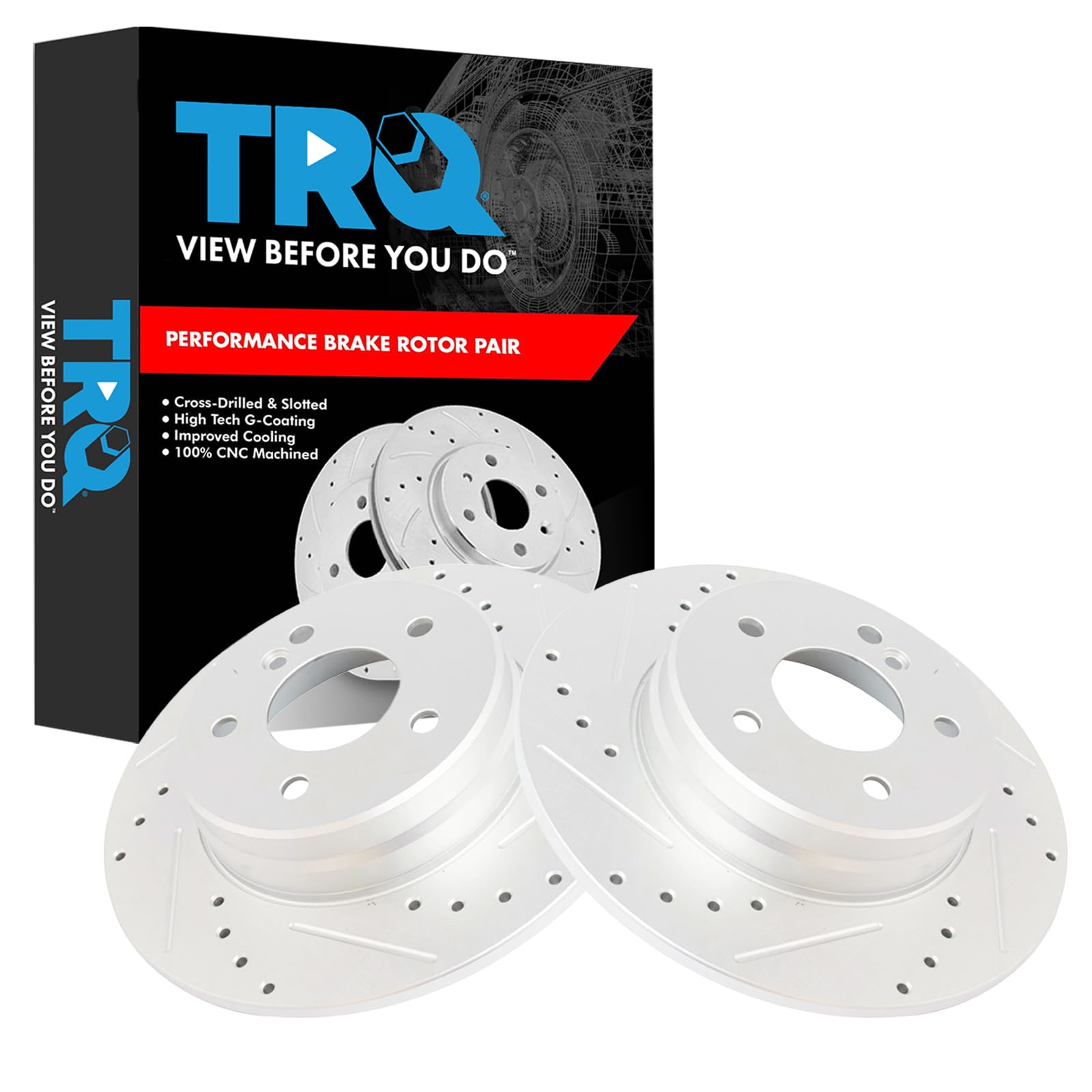 Trq Rear Performance Brake Rotor Drilled Slotted Pair Set For Mercedes Benz C230 / C240 / C280 / C320 / C350 / C36 Amg / Clk320