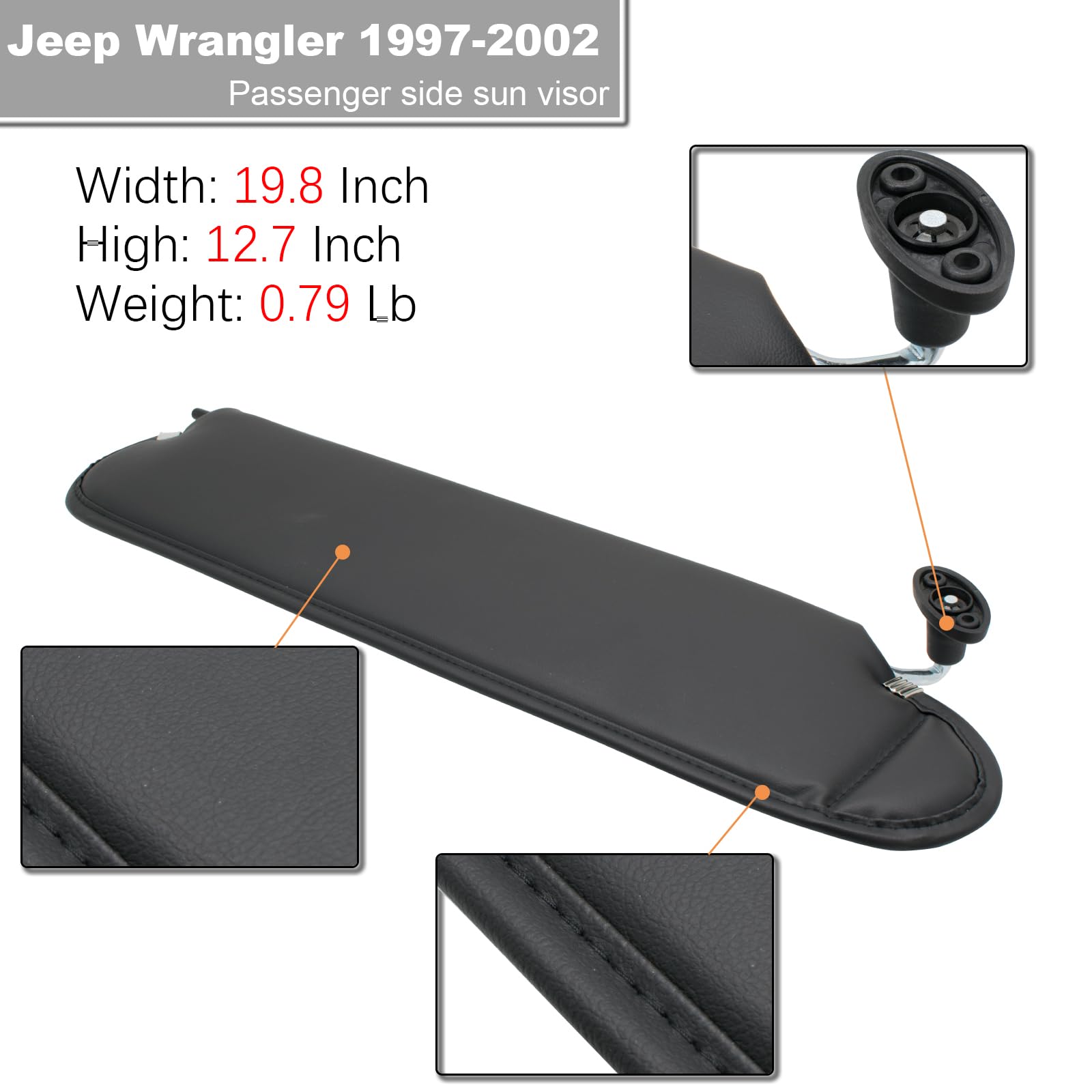 NHILES Right Passenger Sun Visor Compatible with Jeep Wrangler TJ 1997 1998 1999 2000 2001 2002 Sunshade Replacement Number 5EP3