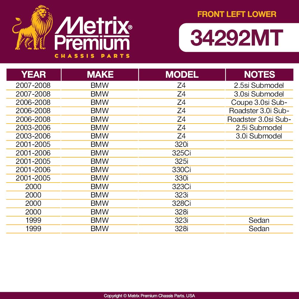 Metrix Premium Chassis Parts - Front Left Lower Control Arm W Ball Joint & Bushing Assembly Fits 03-08 Bmw Z4, 01-05 320I, 01-06