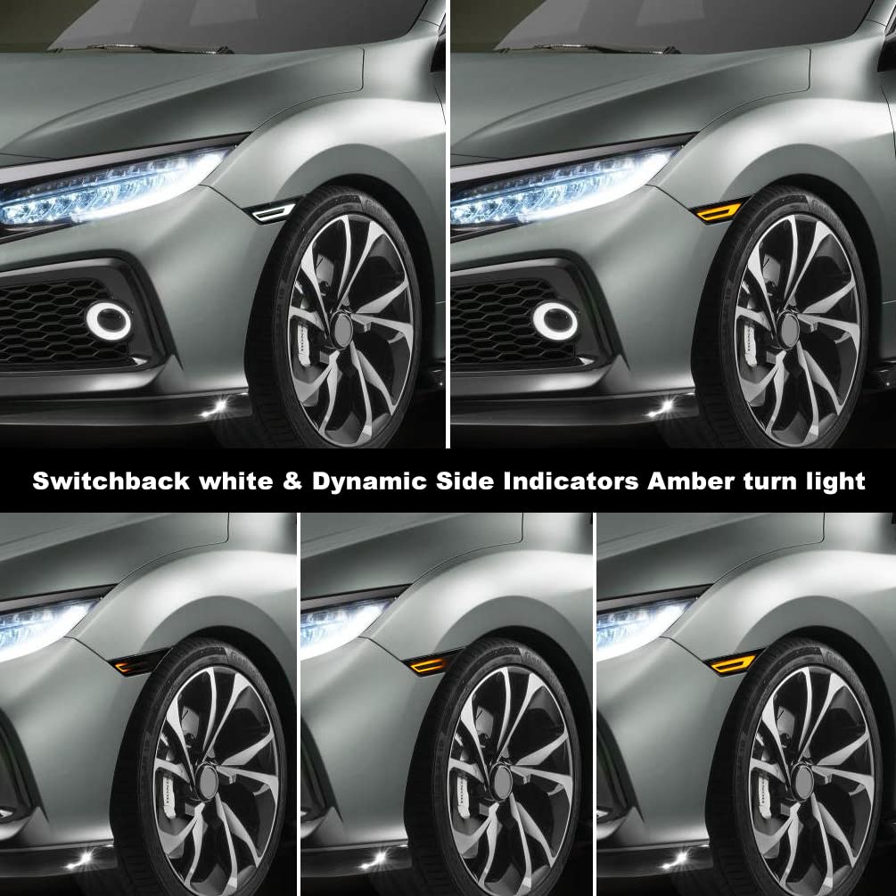 Njsbyl Switchback Led Civic Side Marker Lights Replacement For 2016-2022 H.Onda Civic Sedan Coupe Hatchback Sequential Amber/Whi