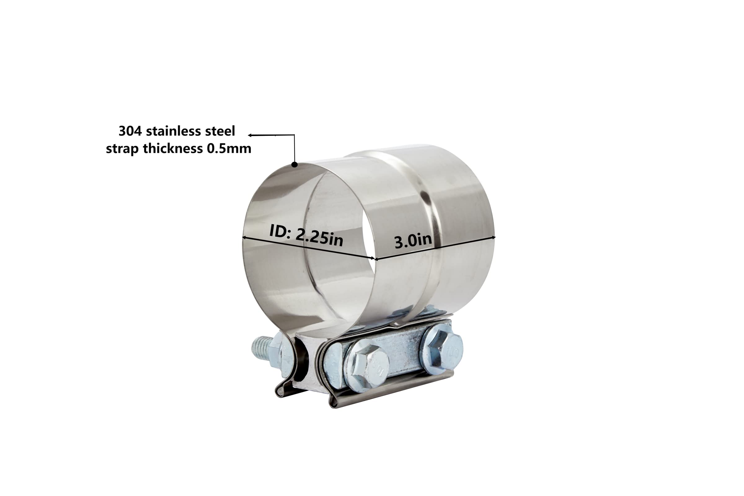 Floshine 2.25 In Lap Joint Band Clamps,Exhaust Muffler Clamp 2 Pcs,2.25 Exhaust Pipe Clamps Preformed Stainless Steel