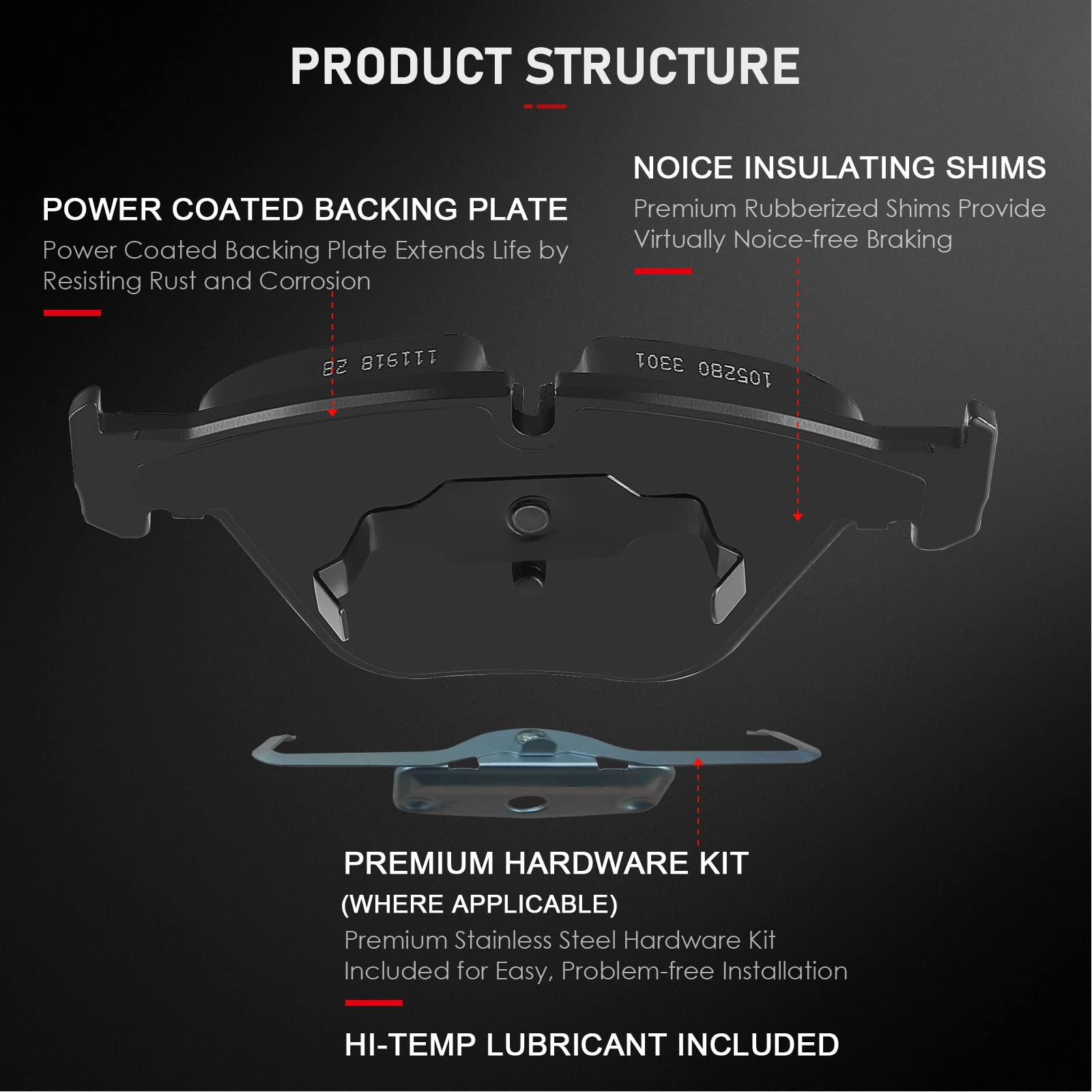 Cciyu D918 D1042 Front Rear Ceramic Brake Pads Kits 8Pcs Fit For Bmw 525I,525Xi,528I,528I Xdrive,528Xi,530I,530Xi,535I Xdrive,53