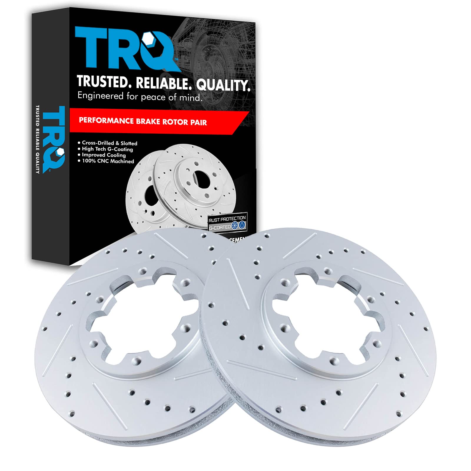 Trq Front Performance Brake Rotors Set Premium G-Coated Compatible With 1997 Infiniti Qx4 2003-2004 Nissan Frontier 1996-1998 Pa