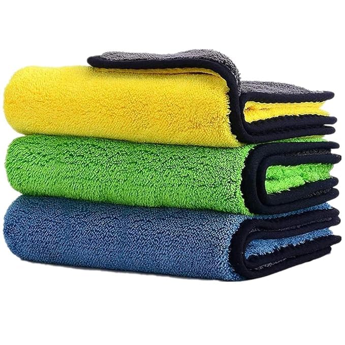 SITSRA Microfiber Cloth for Car Cleaning Pack of 3 | Ultra Soft Thick Plush Double Sided Microfiber Towels for Car Washing, Dryi