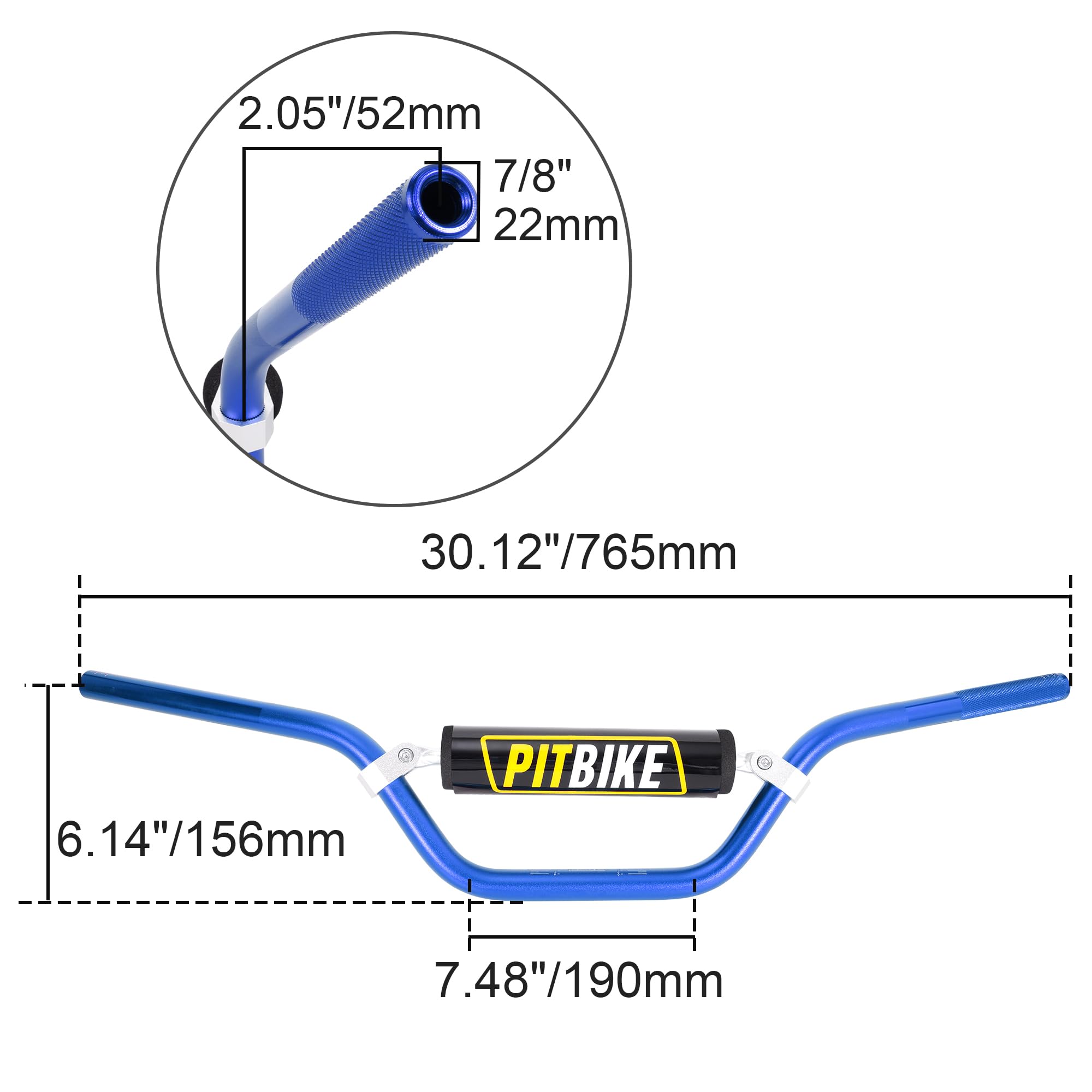 Handle Bar With Foam Pad 7/8'' 22Mm Handlebar Compatible With Crf Yzf Kxf Klx Rmz Drz Pit Dirt Bike Motocross Atv Quad Blue