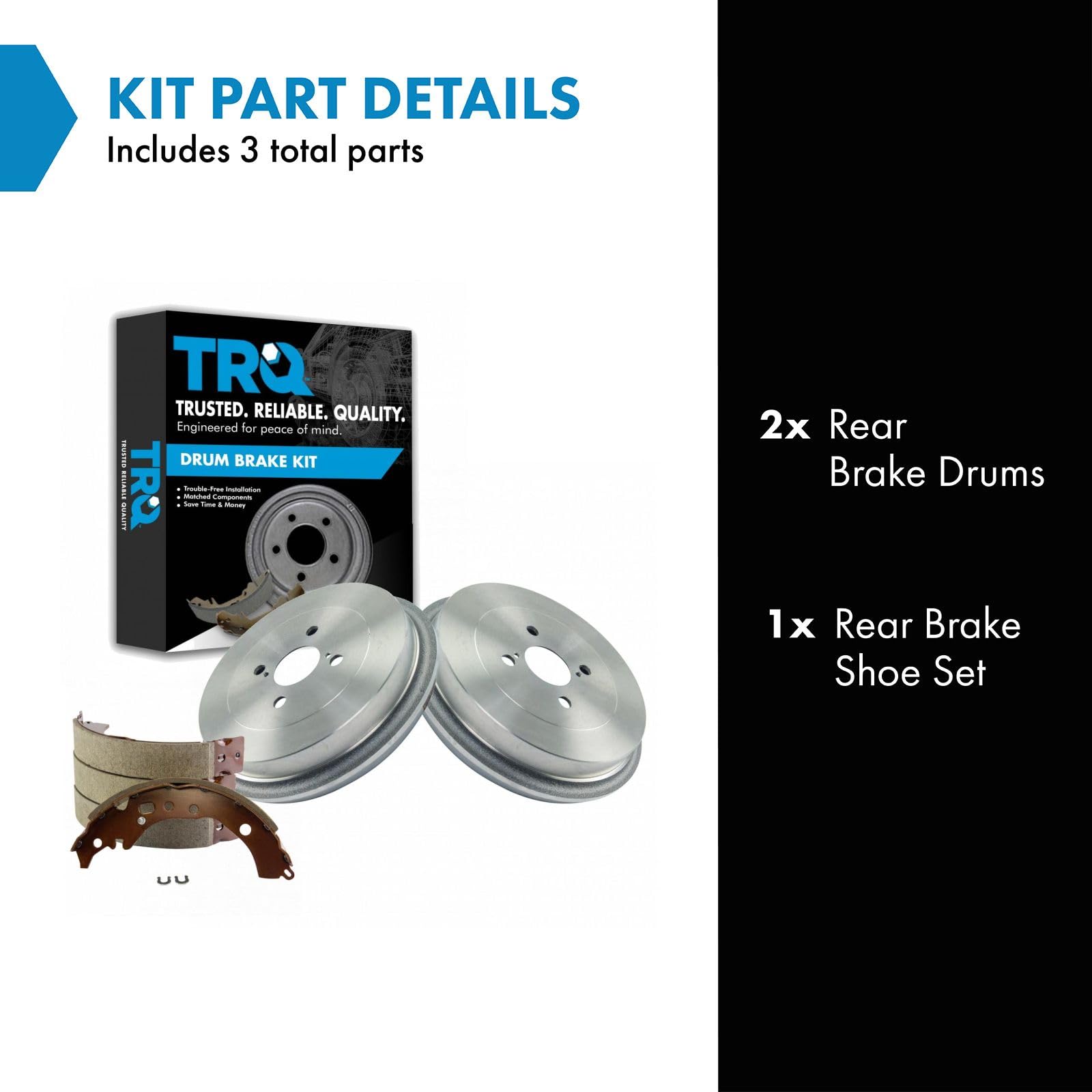 TRQ Rear Brake Drum & Shoe Set Kit LH Driver & RH Passenger Sides Direct Fit for Scion iQ Toyota Prius C