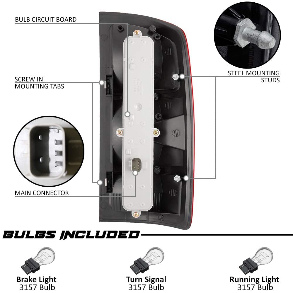 Epic Lighting Rear Brake Tail Lights W/Bulbs & Circuit Board Assembly Replacement For Dodge Ram 02-06 1500 03-06 2500 3500 Pickup [ Ch2800147 55077347Af Ch2801147 55077348Af ] Pair