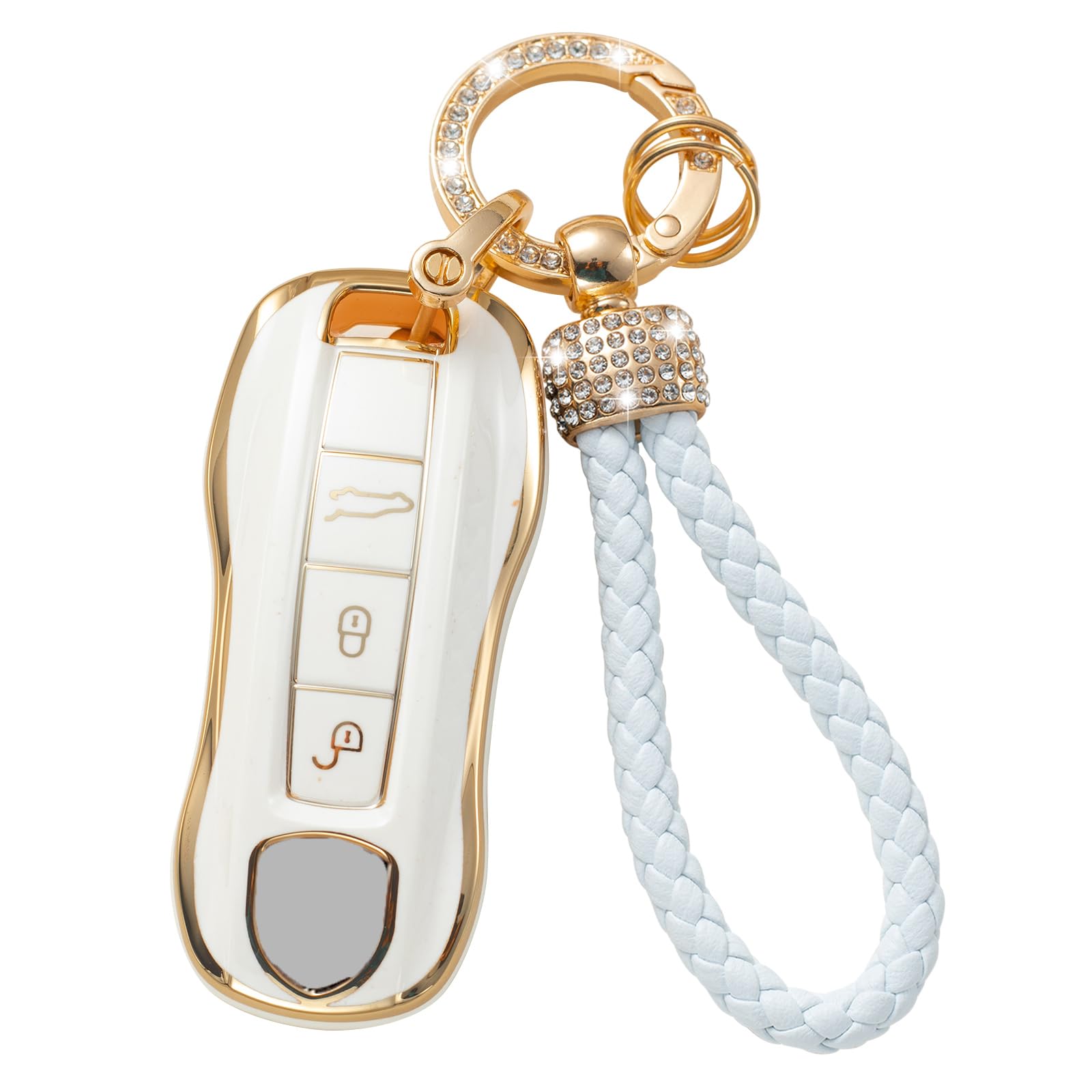 Gematay For Porsche Key Fob Cover With Keychain Lanyard, Key Fob Protector Shell Compatible With Porsche 911 Cayenne Panamera Ta